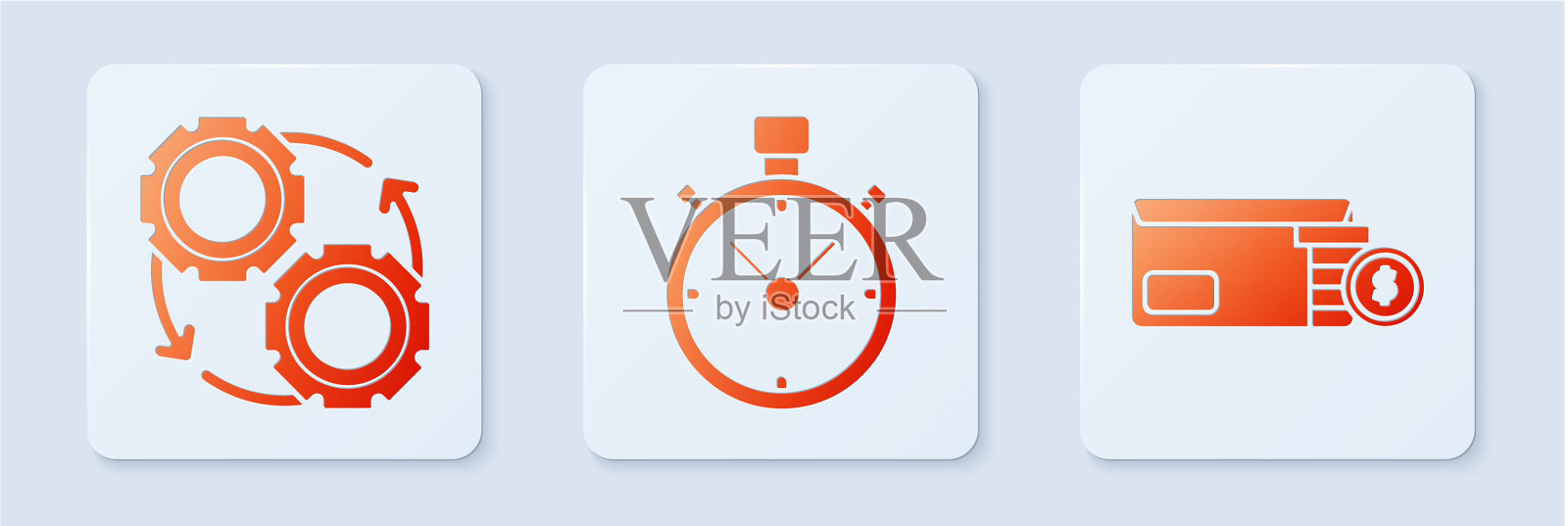 设置秒表齿轮和箭头作为工作流程图标素材