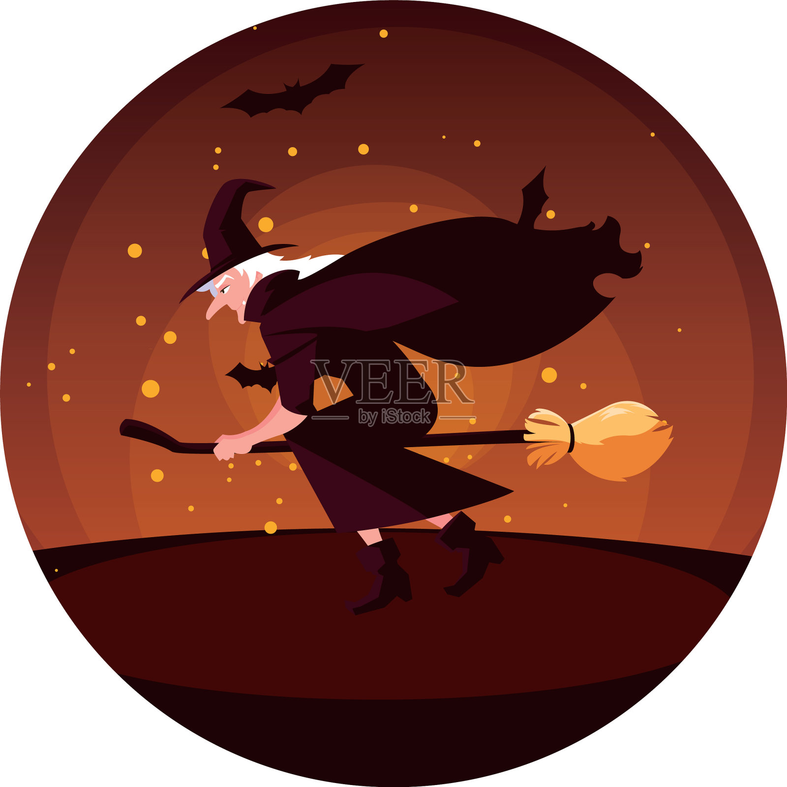 万圣节女巫与扫帚设计图标设计元素图片