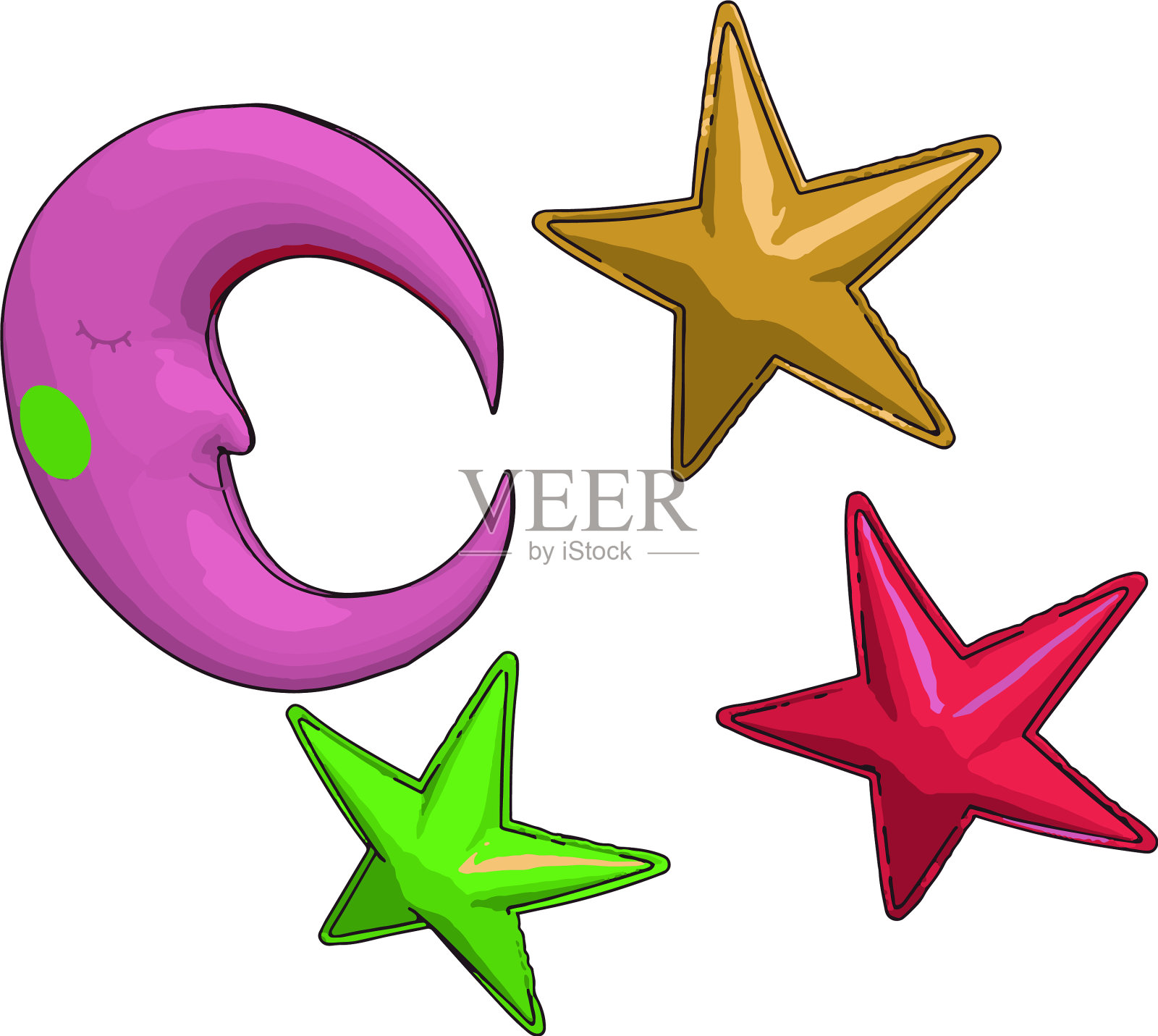 白色背景上的星星和月亮设计元素图片