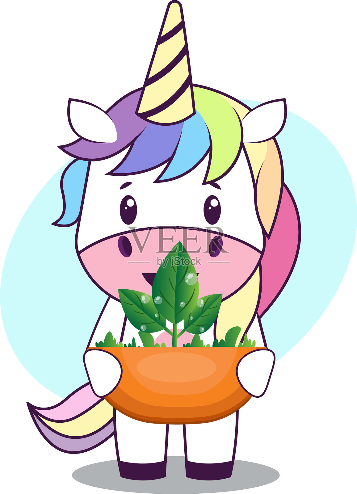 白色背景上有植物的独角兽设计元素图片