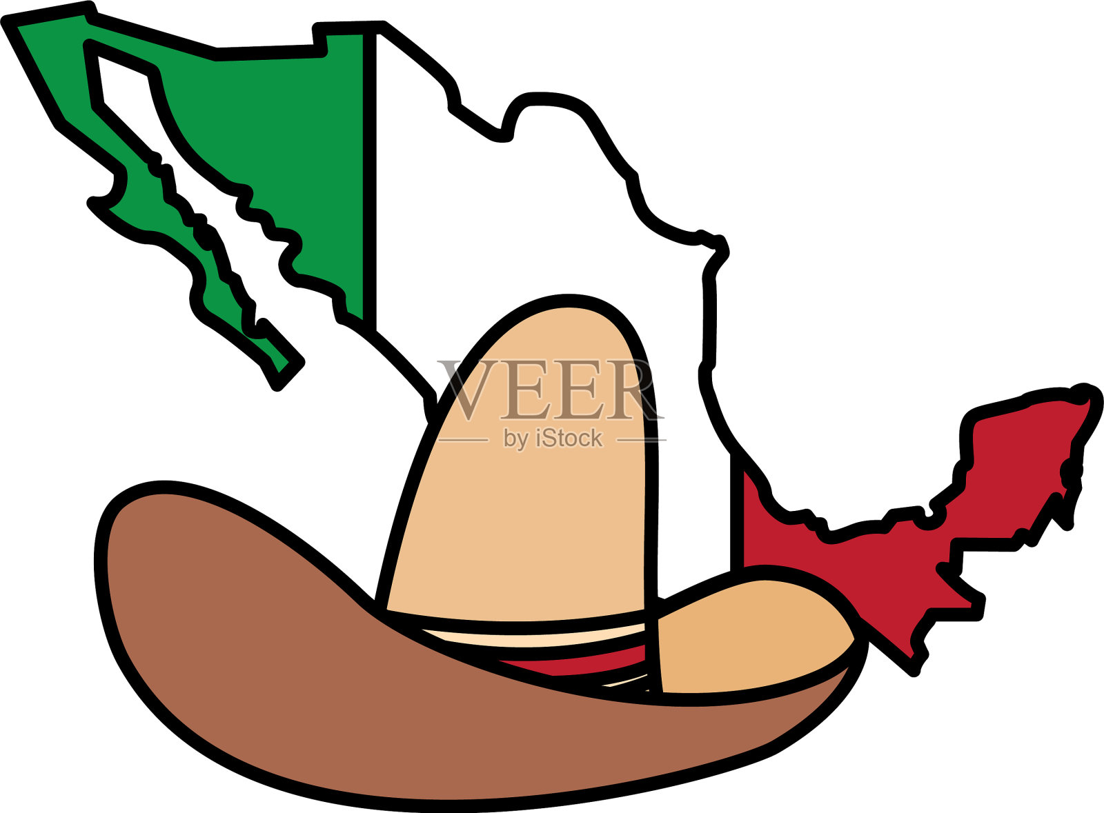 孤立的墨西哥帽子和旗帜设计设计元素图片