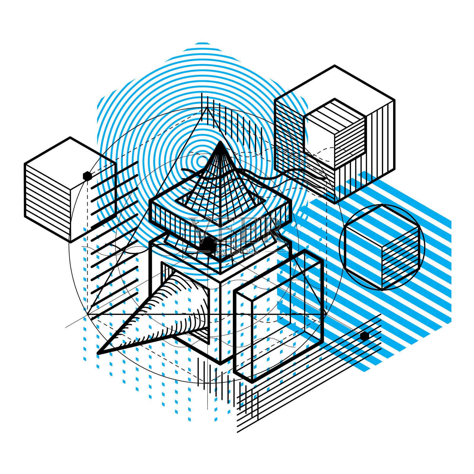 线条和形状抽象等距3d背景设计元素图片
