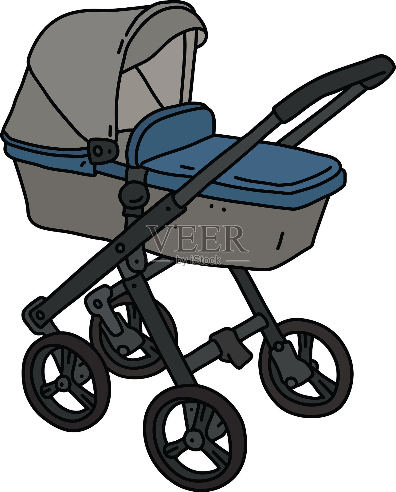 蓝色和灰色婴儿车设计元素图片