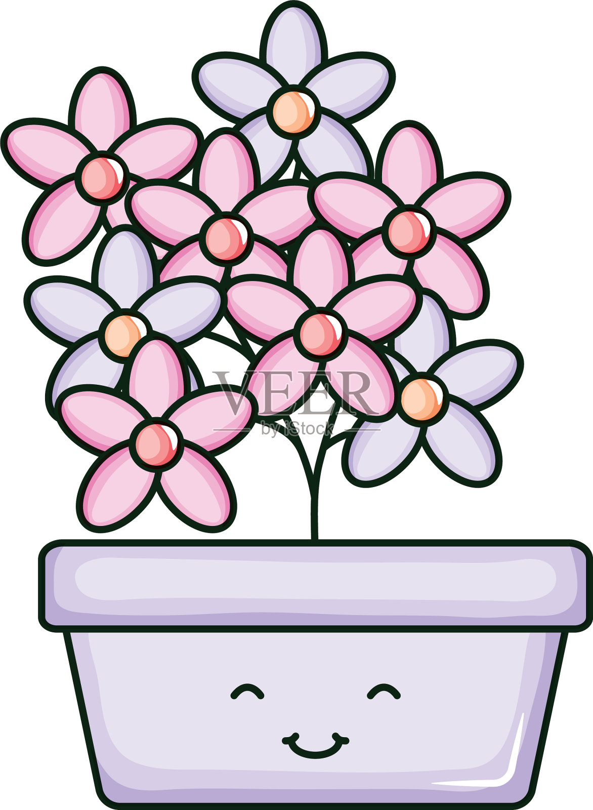 花在方形陶瓷壶卡哇伊性格设计元素图片