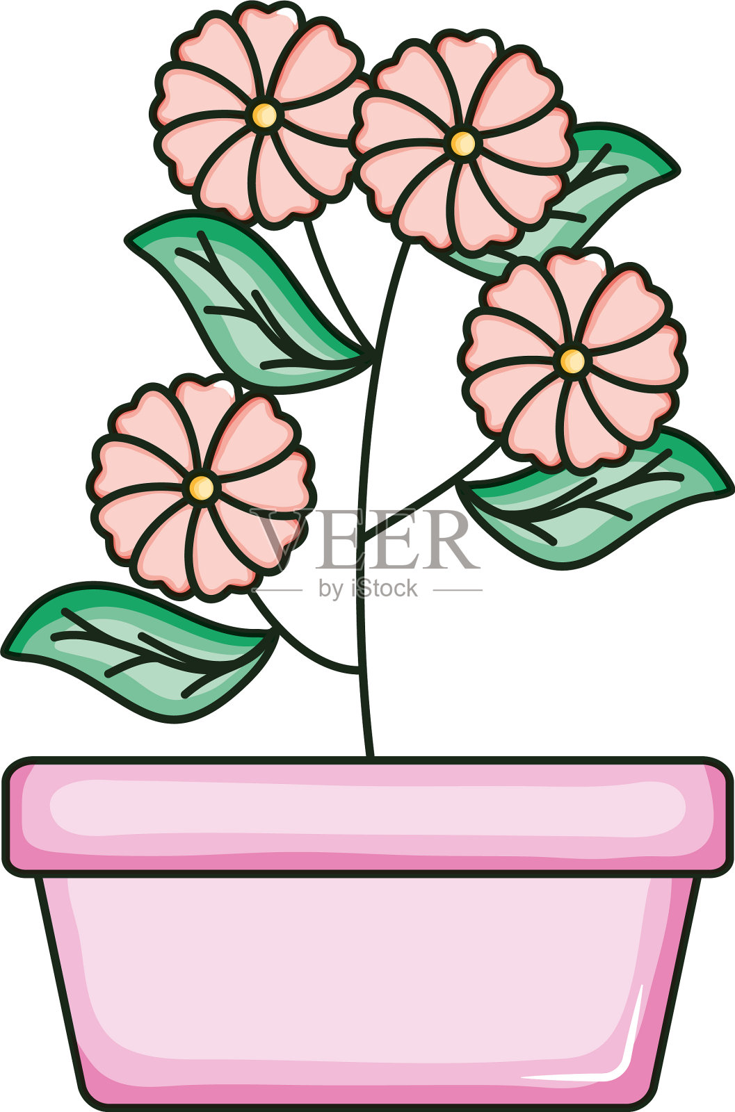 美丽的鲜花花园在方陶罐设计元素图片