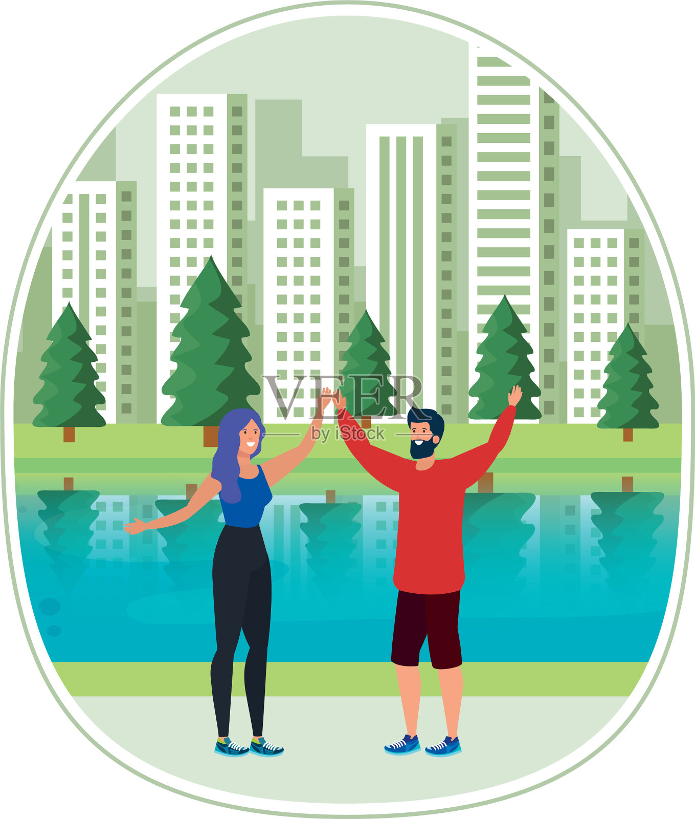 年轻的情侣在公园里庆祝设计元素图片