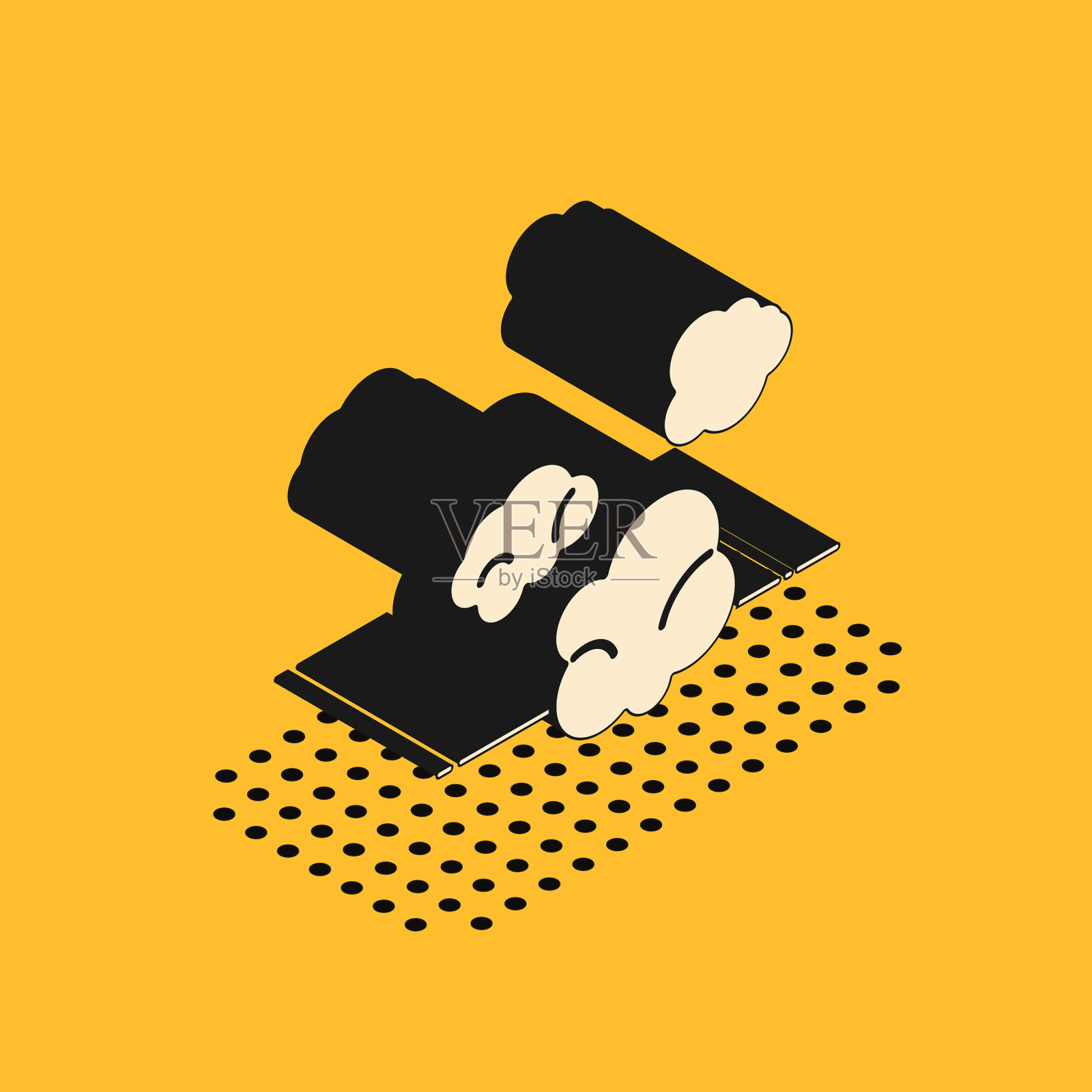 黄色背景上隔离的等距尘埃图标插画图片素材