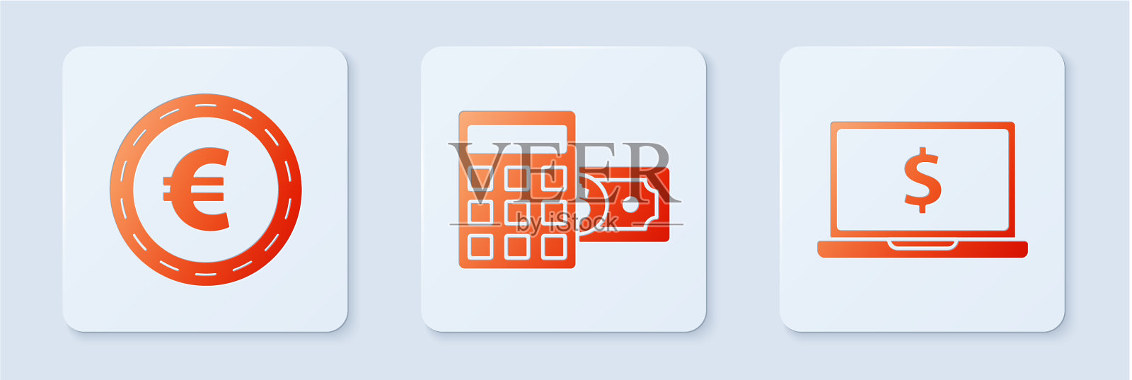 设置计算器与美元符号硬币货币与图标素材