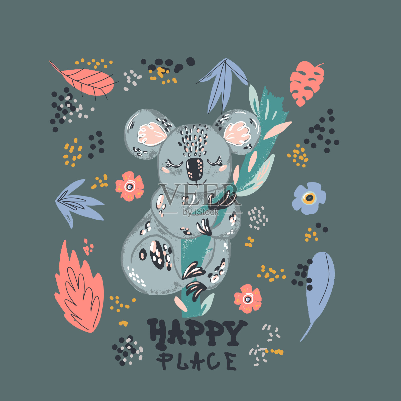 矢量卡通可爱的手画考拉的脸。苗圃艺术，澳大利亚纪念品。它可以用于贴纸，海报，明信片，徽章，布局，贴片，墙壁艺术，手机壳，t恤。插画图片素材