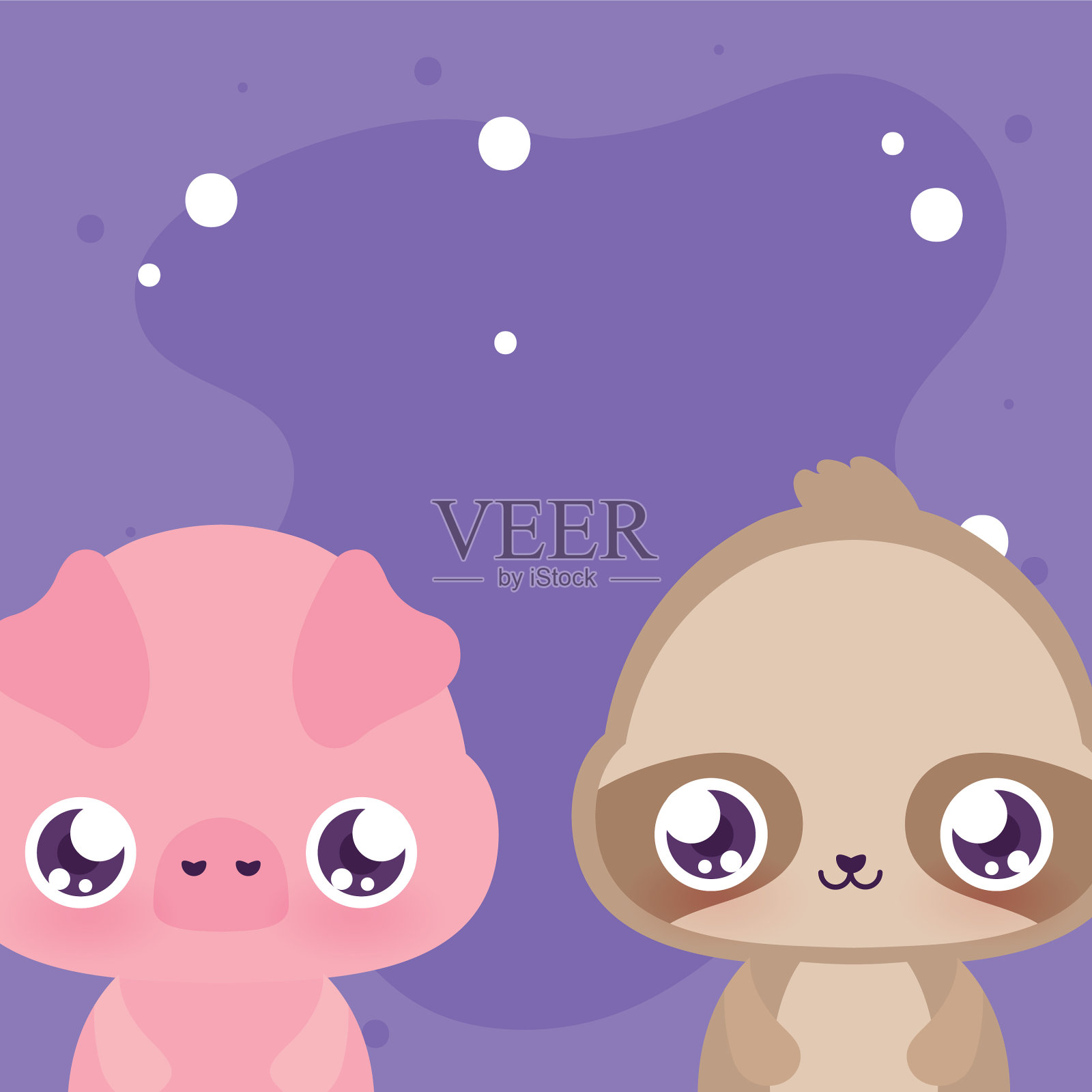 可爱的猪和树懒卡通设计插画图片素材