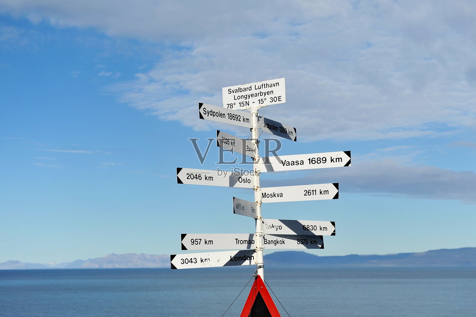 指向斯瓦尔巴群岛的距离和方向。照片摄影图片
