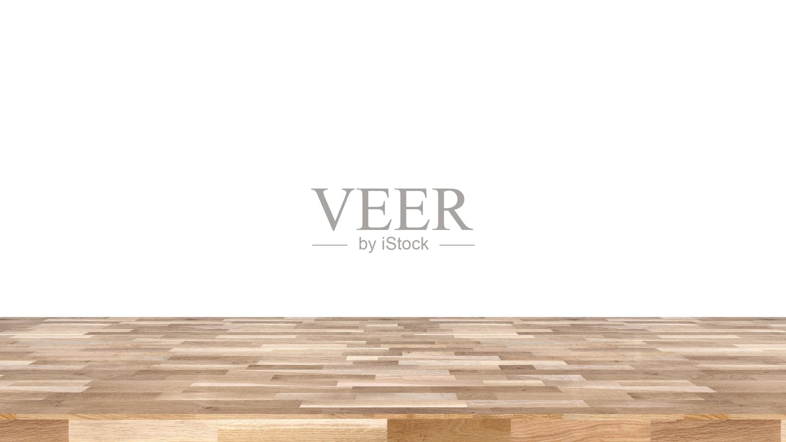 一个纯白色背景的木地板的3D插图。照片摄影图片