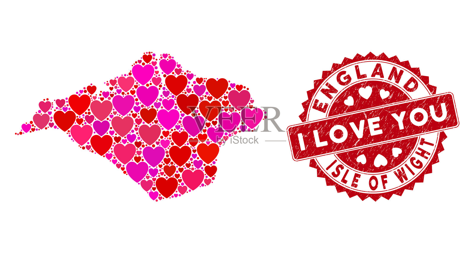 可爱的心马赛克岛怀特地图与插画图片素材