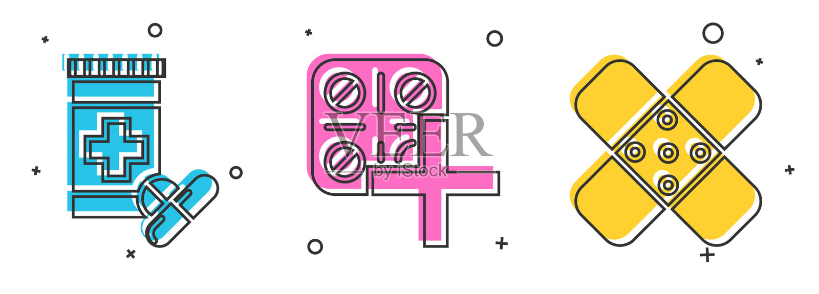 将药瓶和药丸置于水泡内图标素材
