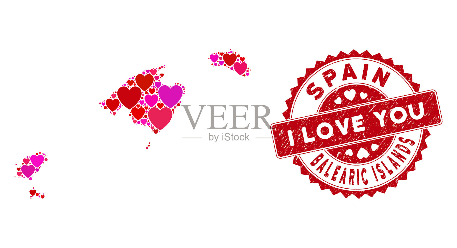 可爱的心马赛克巴利阿里群岛地图插画图片素材