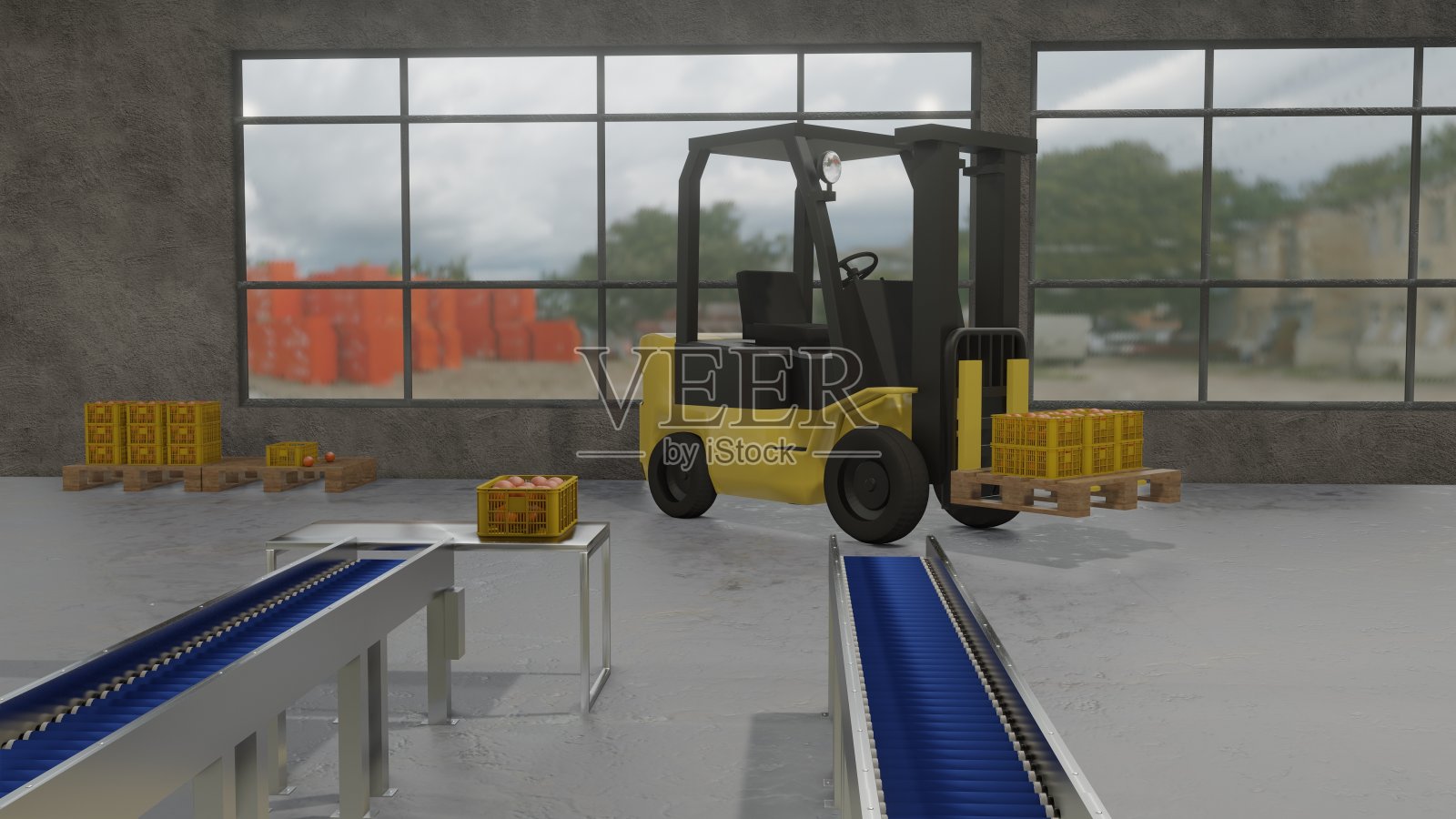 生产仓库橙子的卸货和包装照片摄影图片