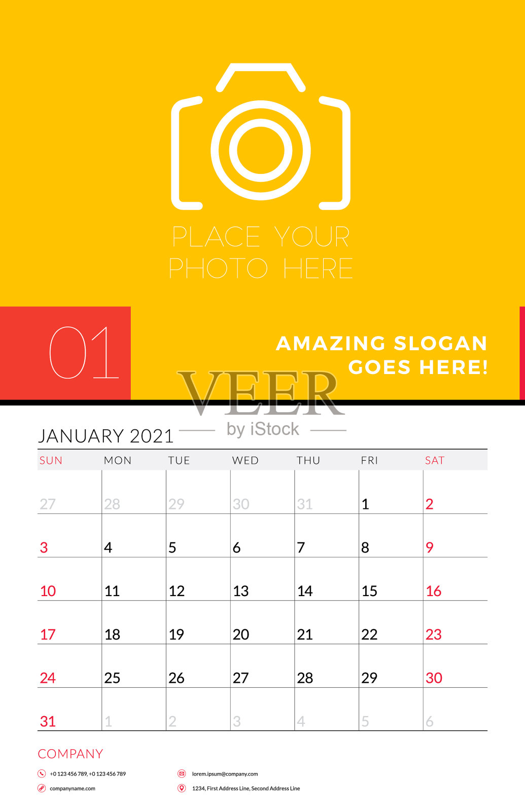 2021年1月的挂历计划器模板插画图片素材