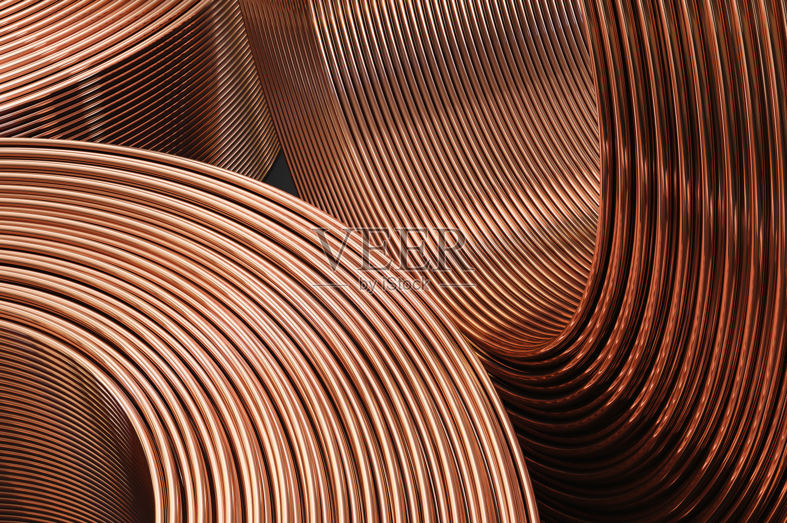 特写的新和闪亮的сopper管的工厂。照片摄影图片