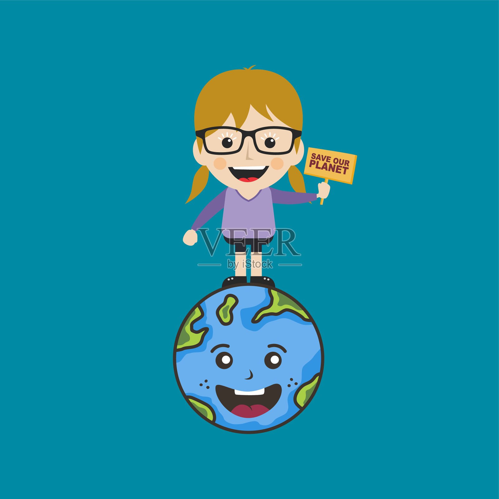 女性举着拯救地球全球变暖的标语插画图片素材