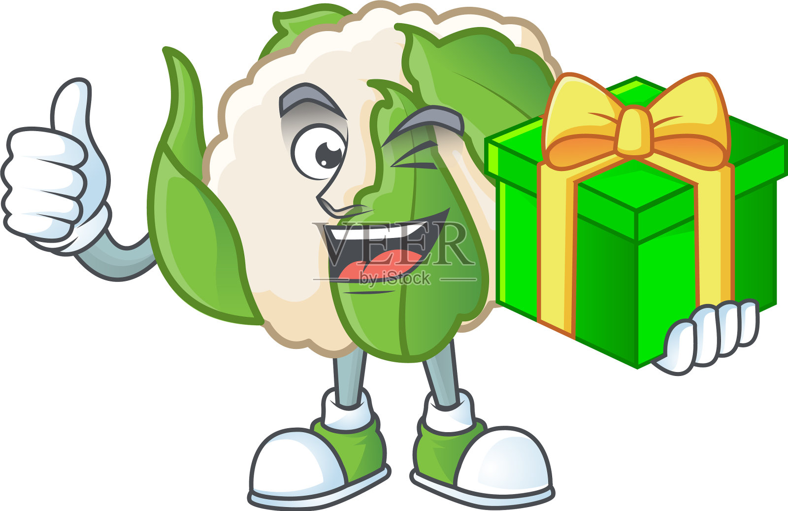 卡通人物快乐花椰菜与礼物设计元素图片