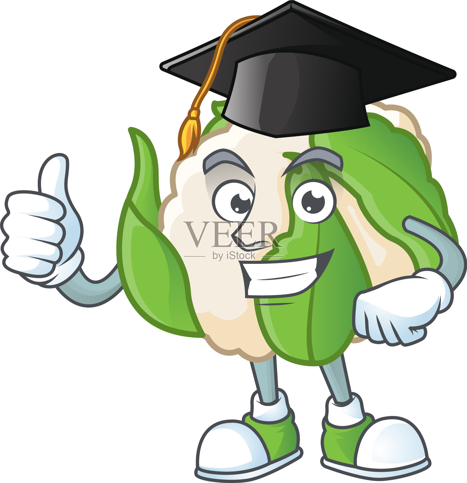 快乐花椰菜戴着黑色的毕业帽设计元素图片