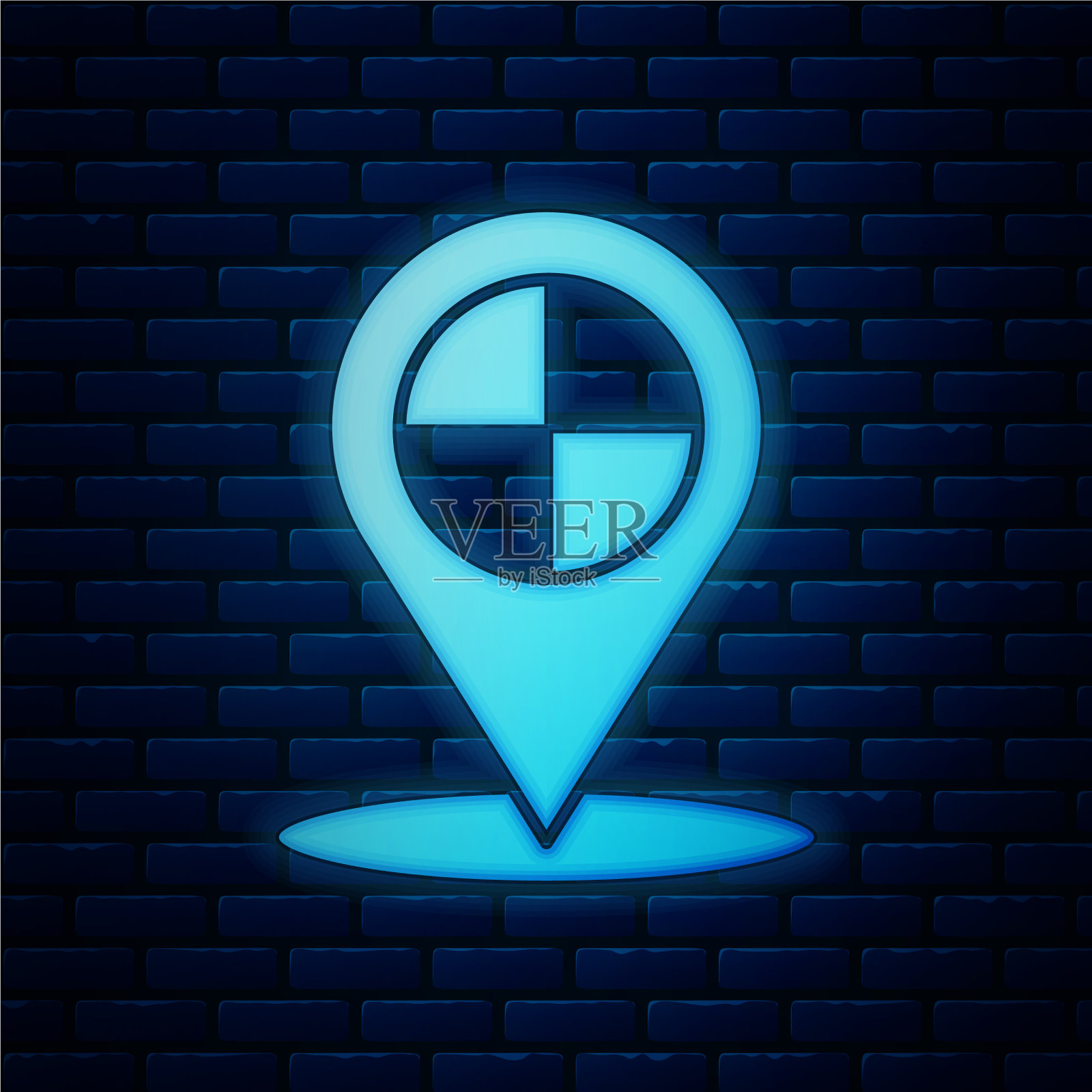 发光的霓虹灯地图指针与出租车图标隔离插画图片素材