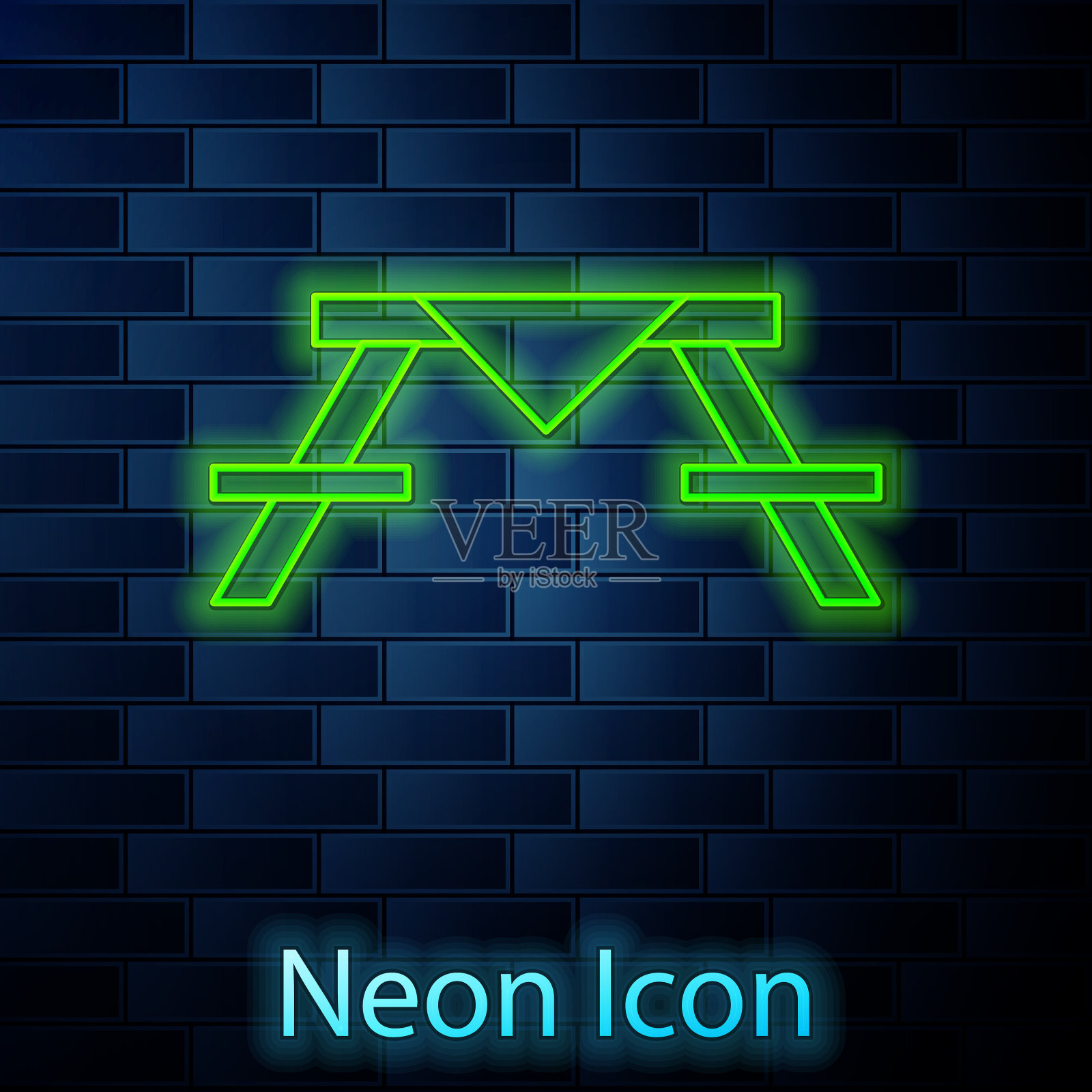 发光的氖线野餐桌子上的长椅插画图片素材