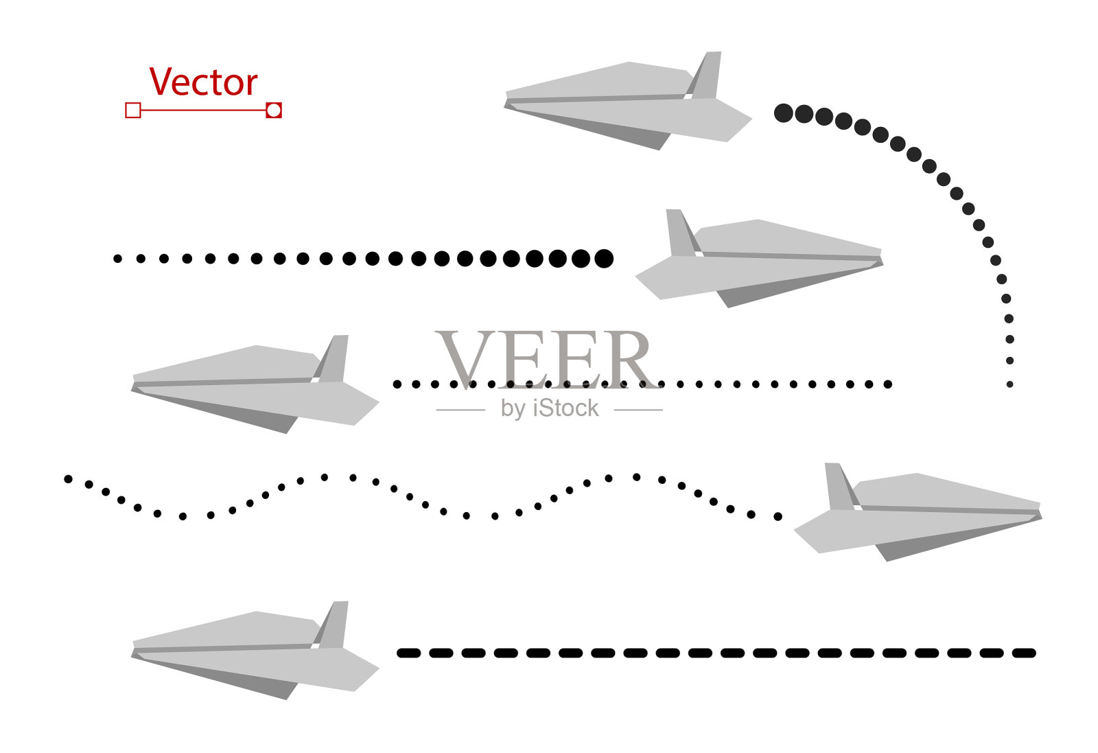 白色折纸平面虚线横贯插画图片素材