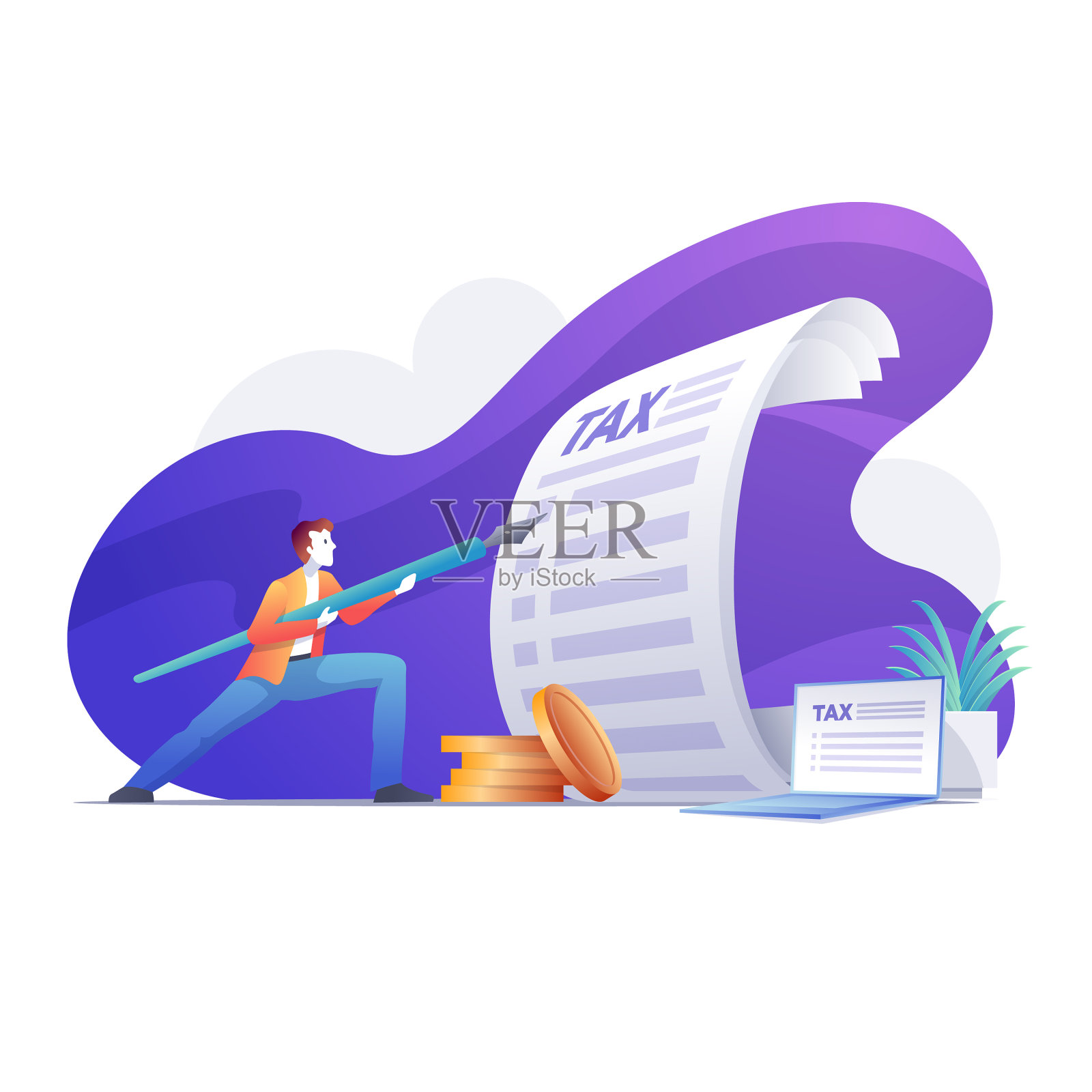 商人拿着一支笔一样的矛设计元素图片