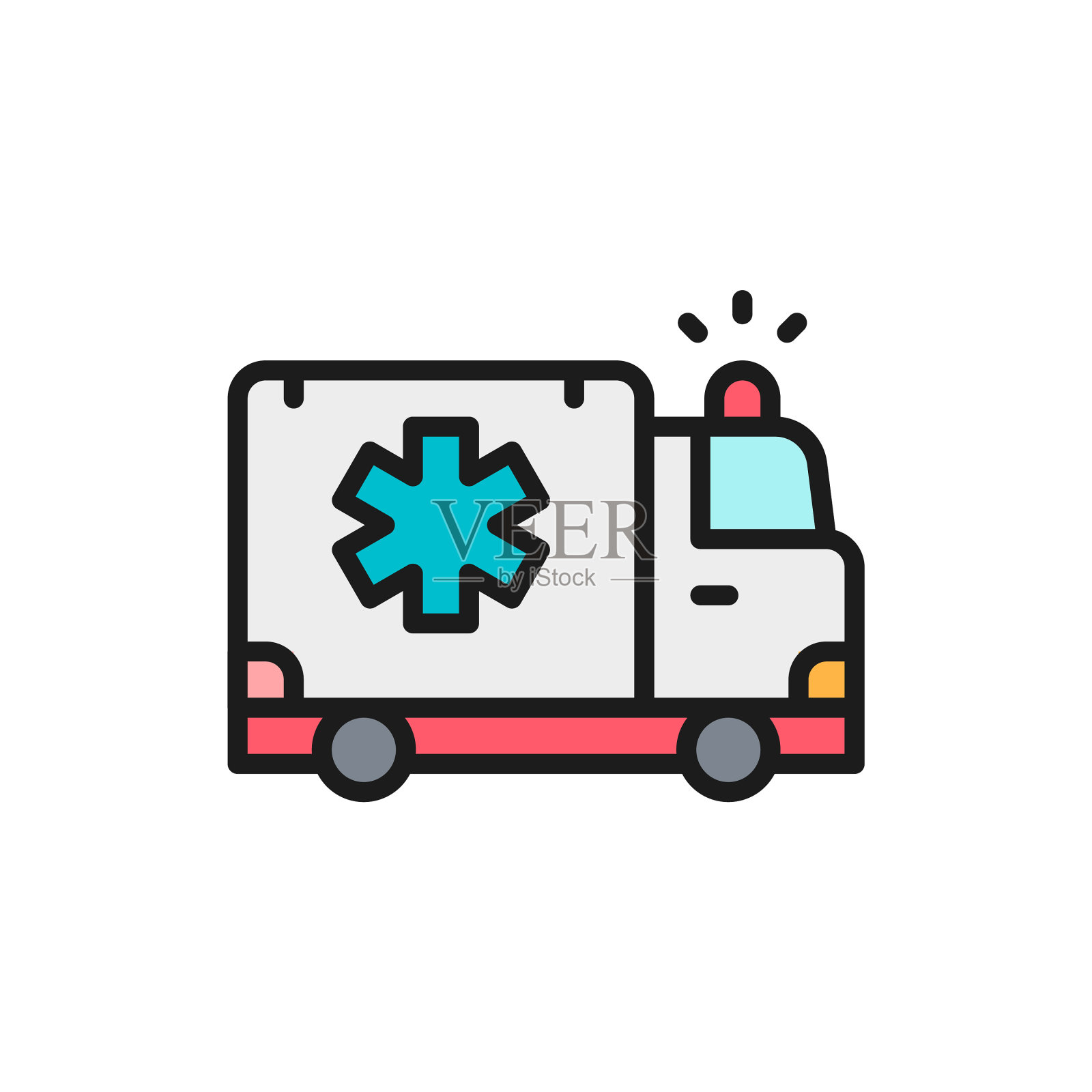 救护车，紧急医疗卡车，平坦的颜色图标素材