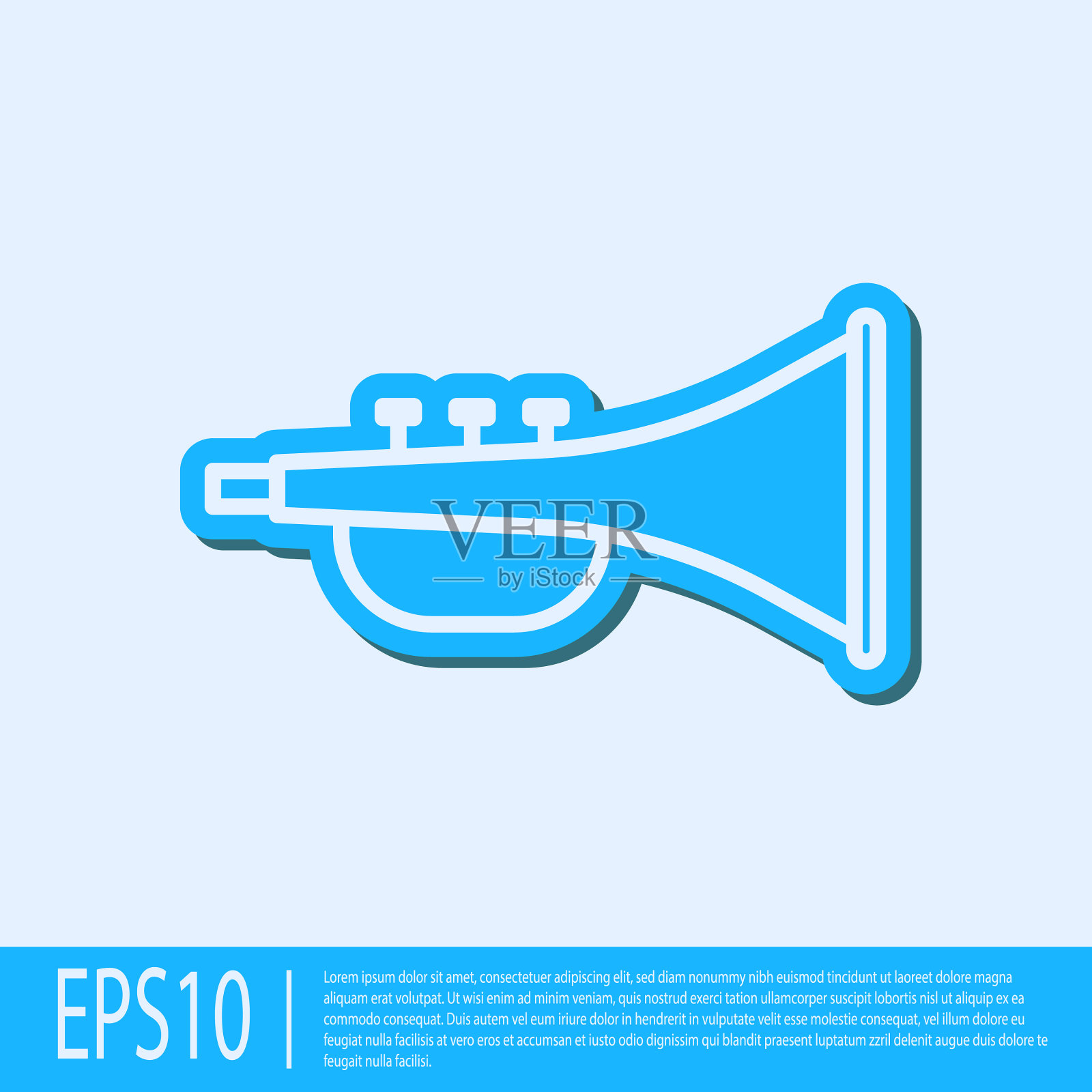 蓝线乐器小号图标孤立插画图片素材