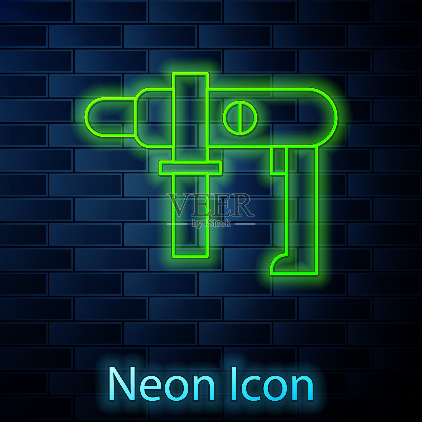 发光的霓虹灯线电钻机图标插画图片素材