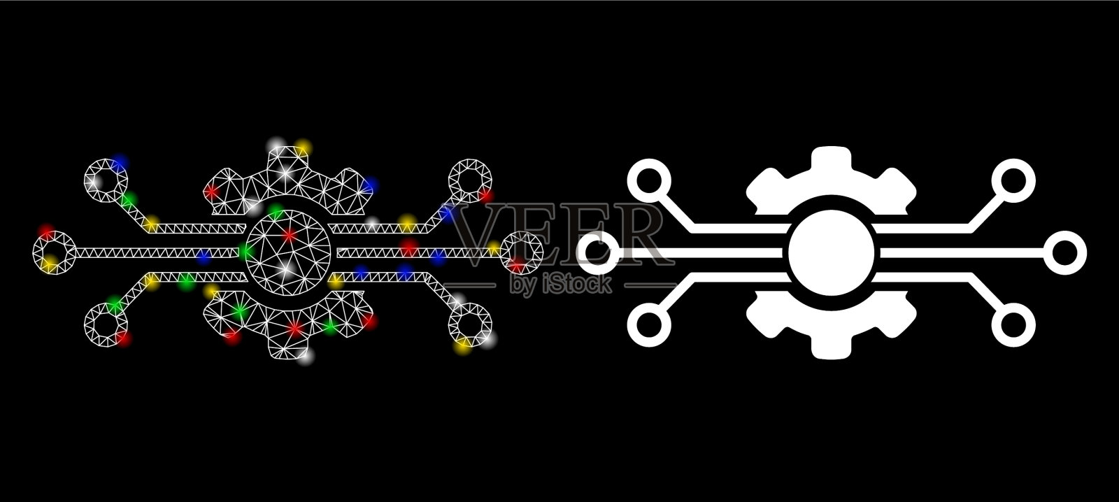 明亮的网状网络数字技术图标与flash插画图片素材