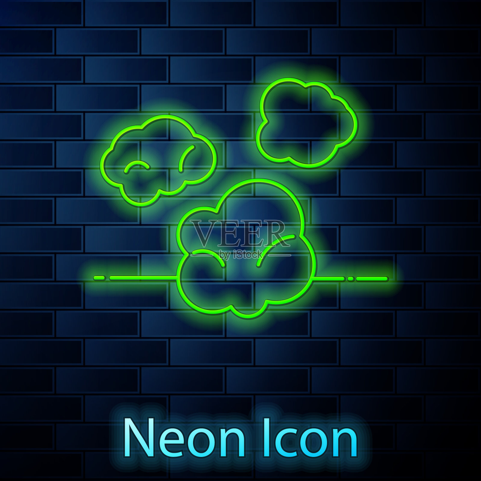 发光的霓虹灯线灰尘图标隔离在砖墙上插画图片素材