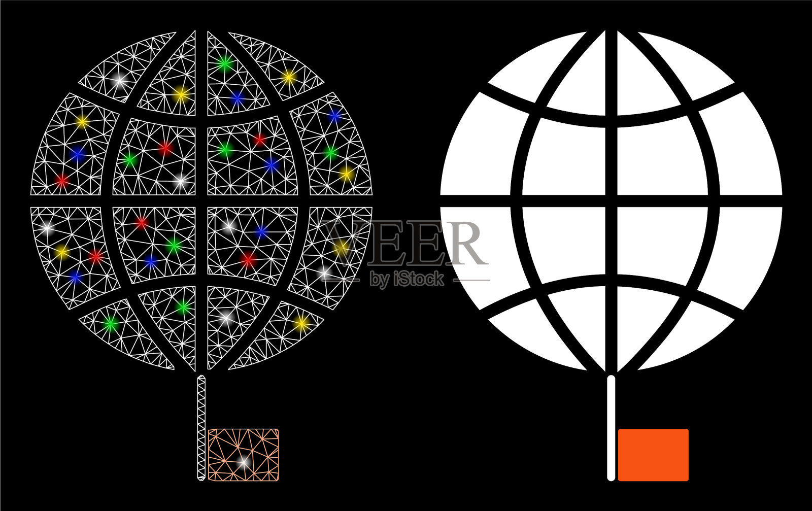 明亮的网格胴体南极图标与耀斑插画图片素材