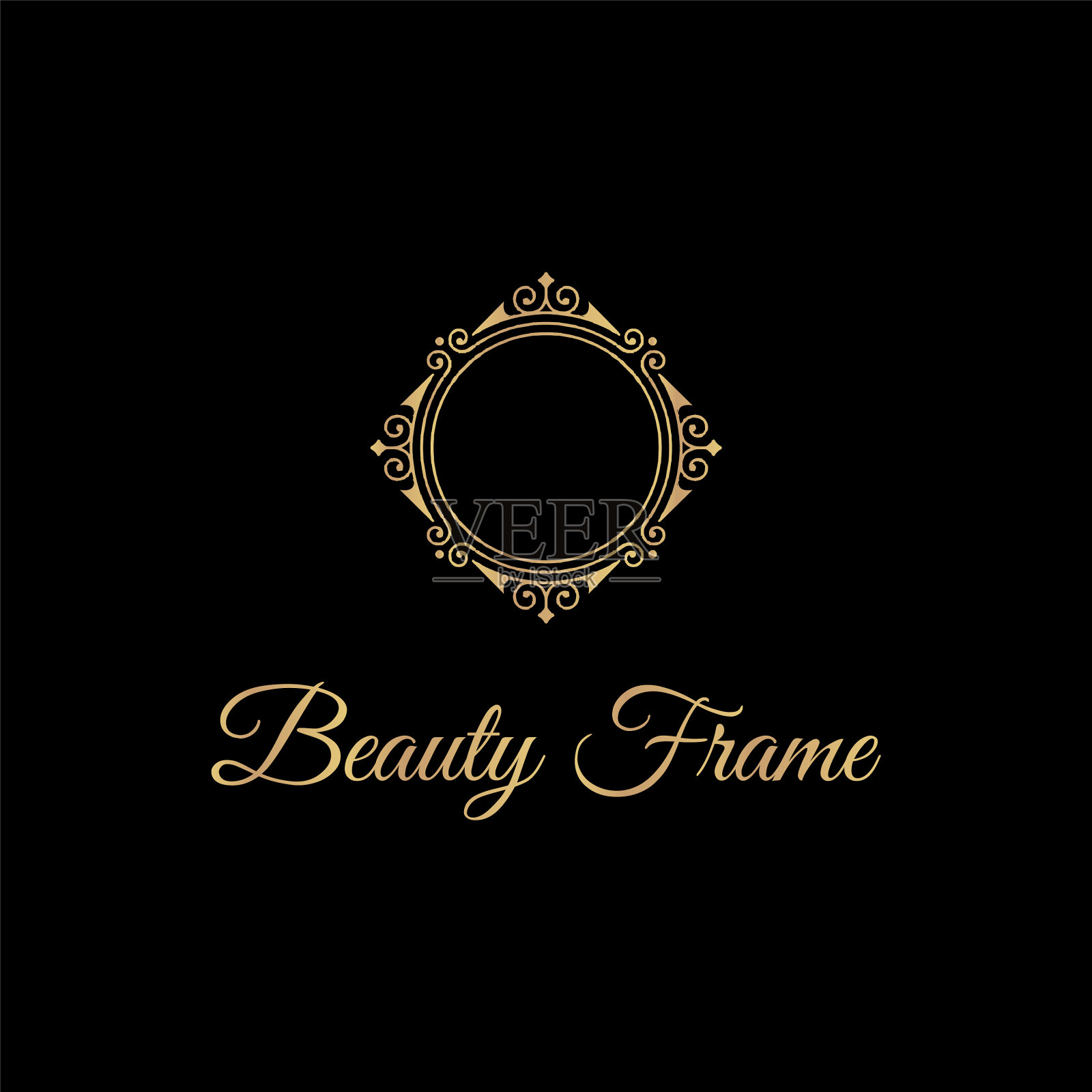 优雅奢华时尚的金框标志插画图片素材