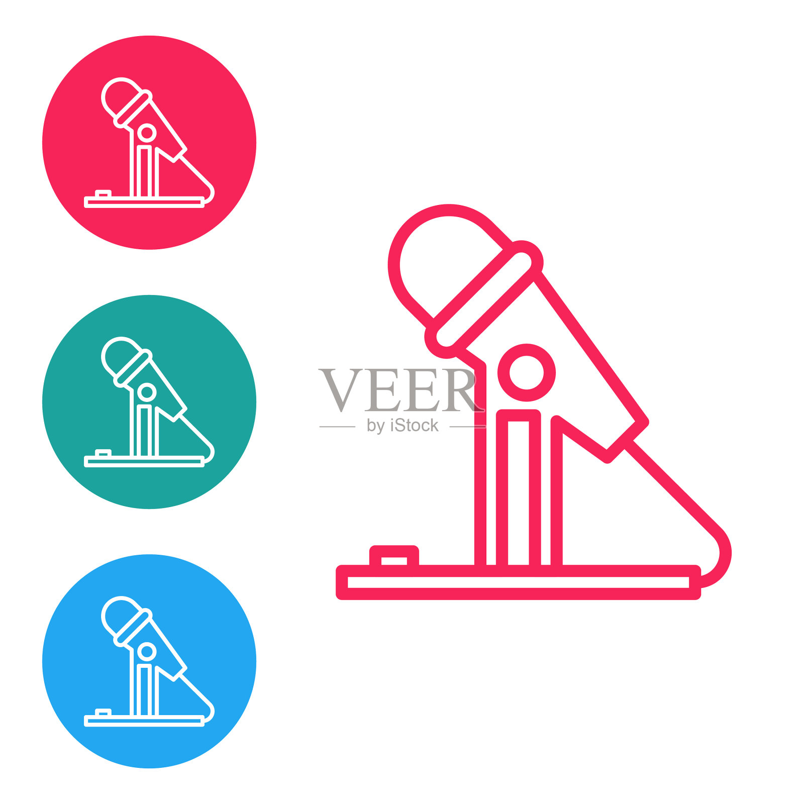 红色线麦克风图标隔离在白色插画图片素材