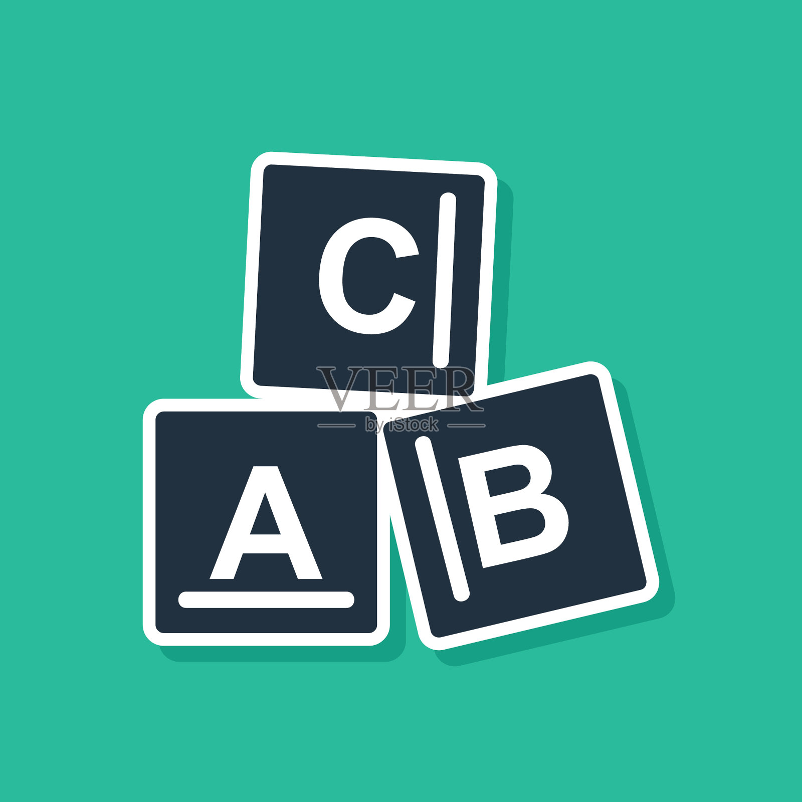 蓝色ABC块图标隔离在绿色背景上插画图片素材