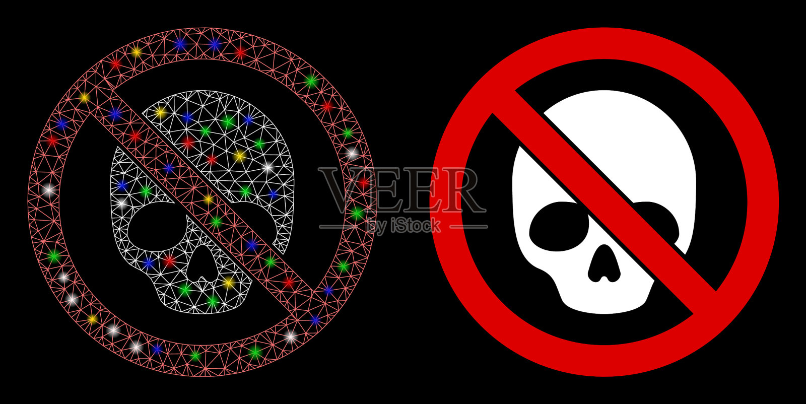 发光的网格2d没有死亡的头骨图标与闪光插画图片素材