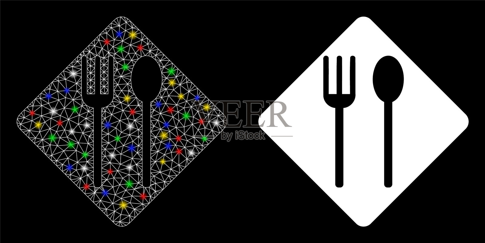 耀斑网格2d叉和勺子图标耀斑插画图片素材