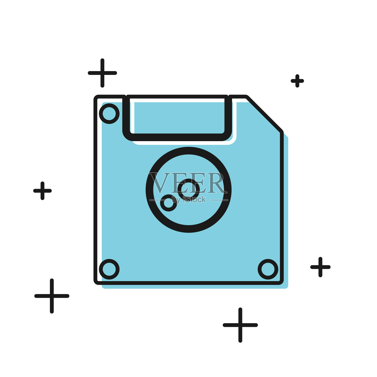 用于计算机数据存储的黑色软盘图标插画图片素材