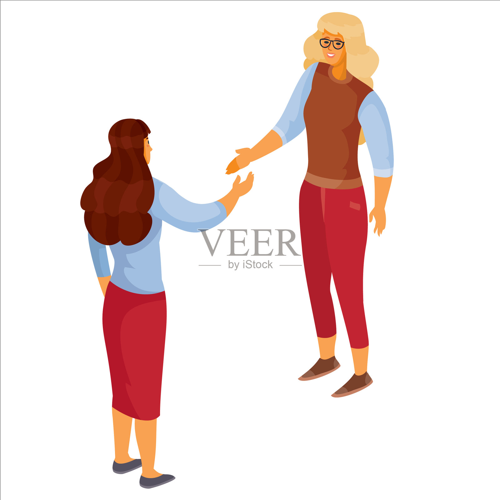 三维等距的金发女人握着手插画图片素材