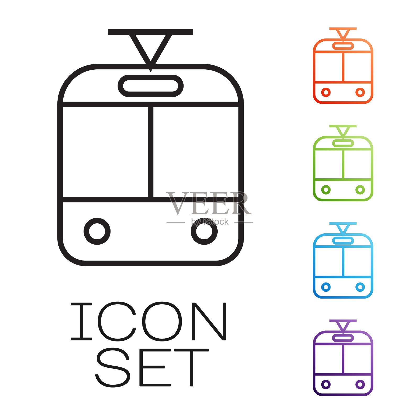 黑线有轨电车和铁路图标孤立在白色图标素材