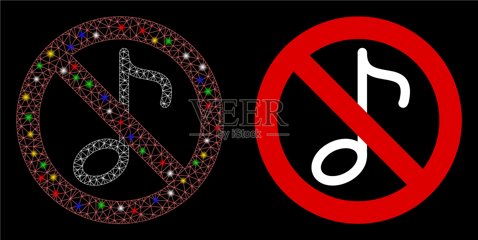 发光网丝框架无音符图标与插画图片素材