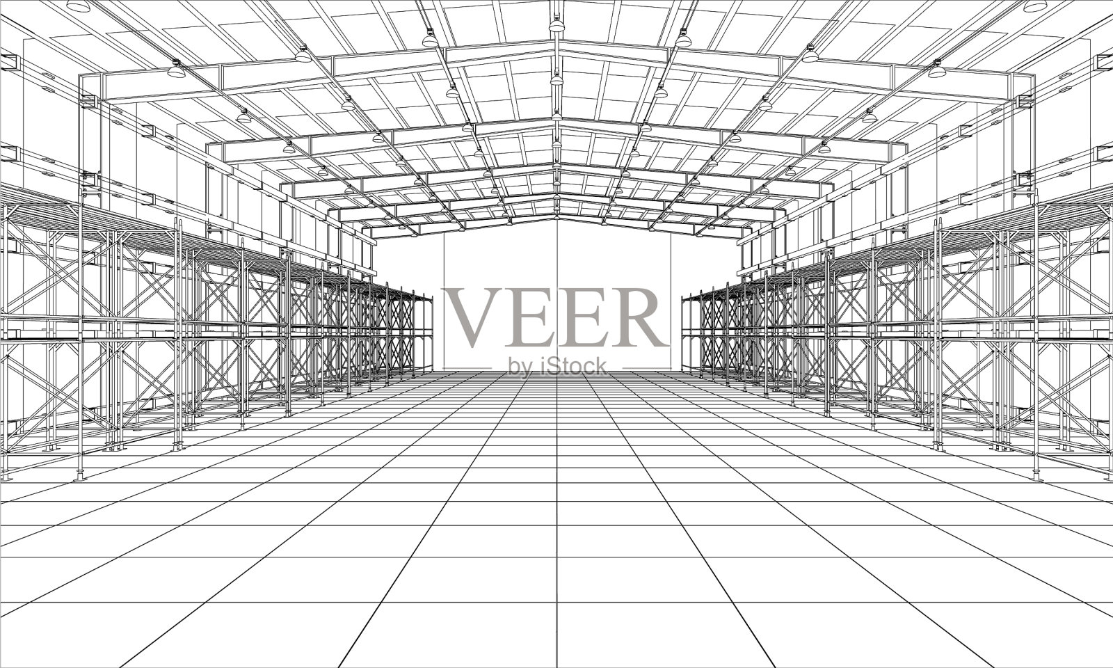 带货架的仓库绘图或素描插画图片素材