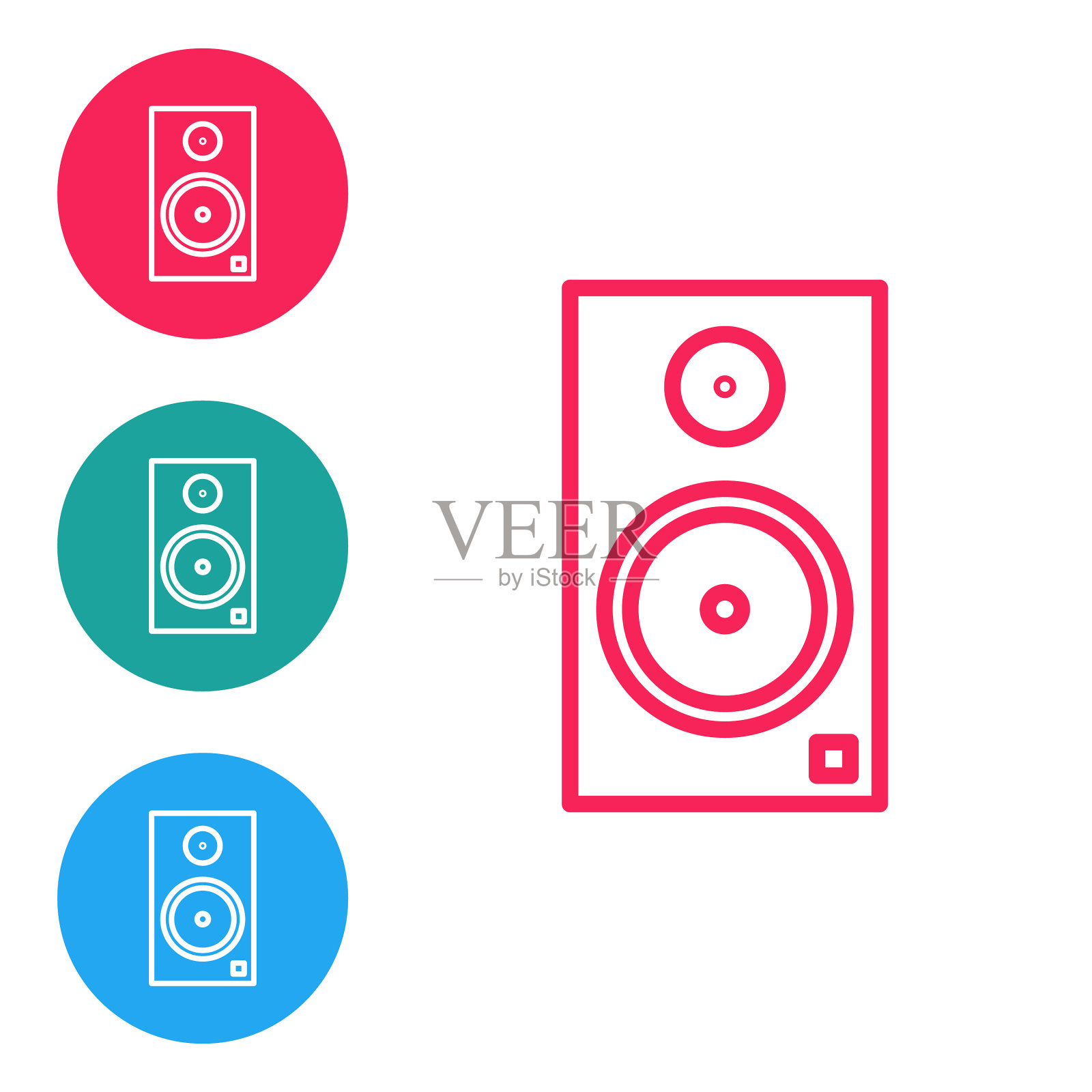 红色线立体声扬声器图标隔离在白色图标素材