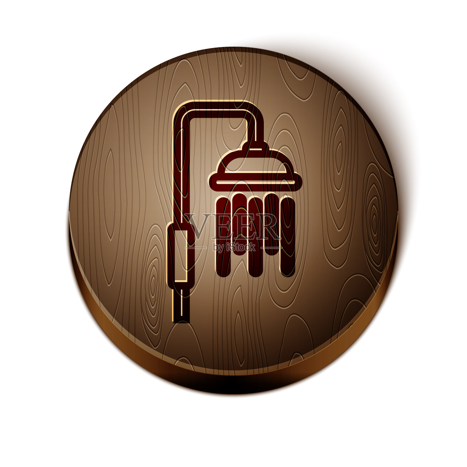 棕色线淋浴头与水滴流动插画图片素材