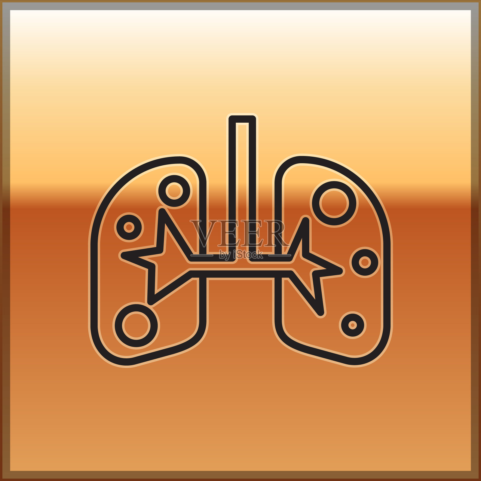 黑线肺图孤立在金色背景上插画图片素材