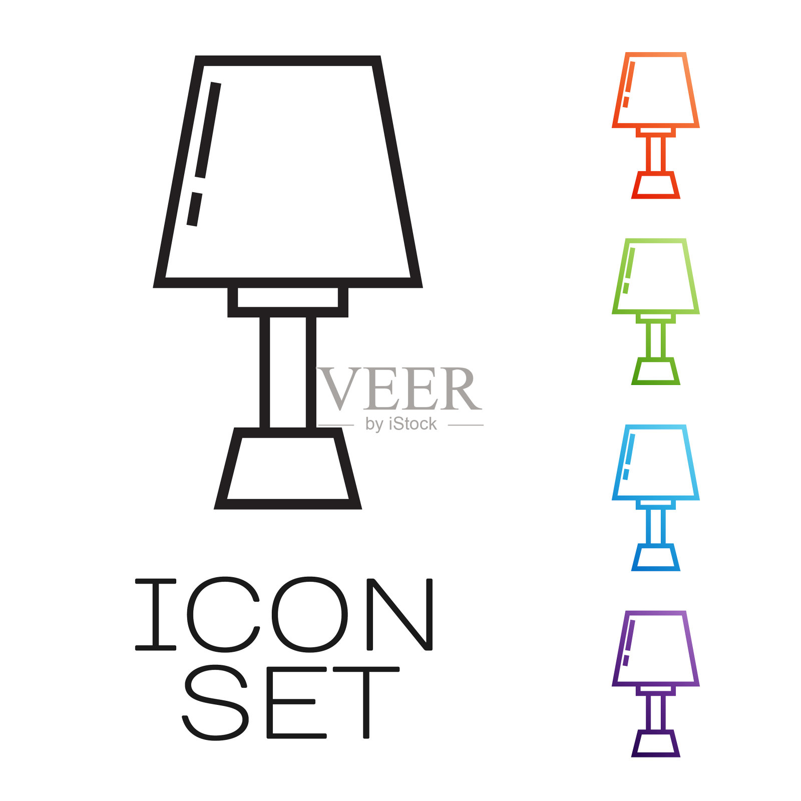 黑线台灯图标孤立在白色上图标素材