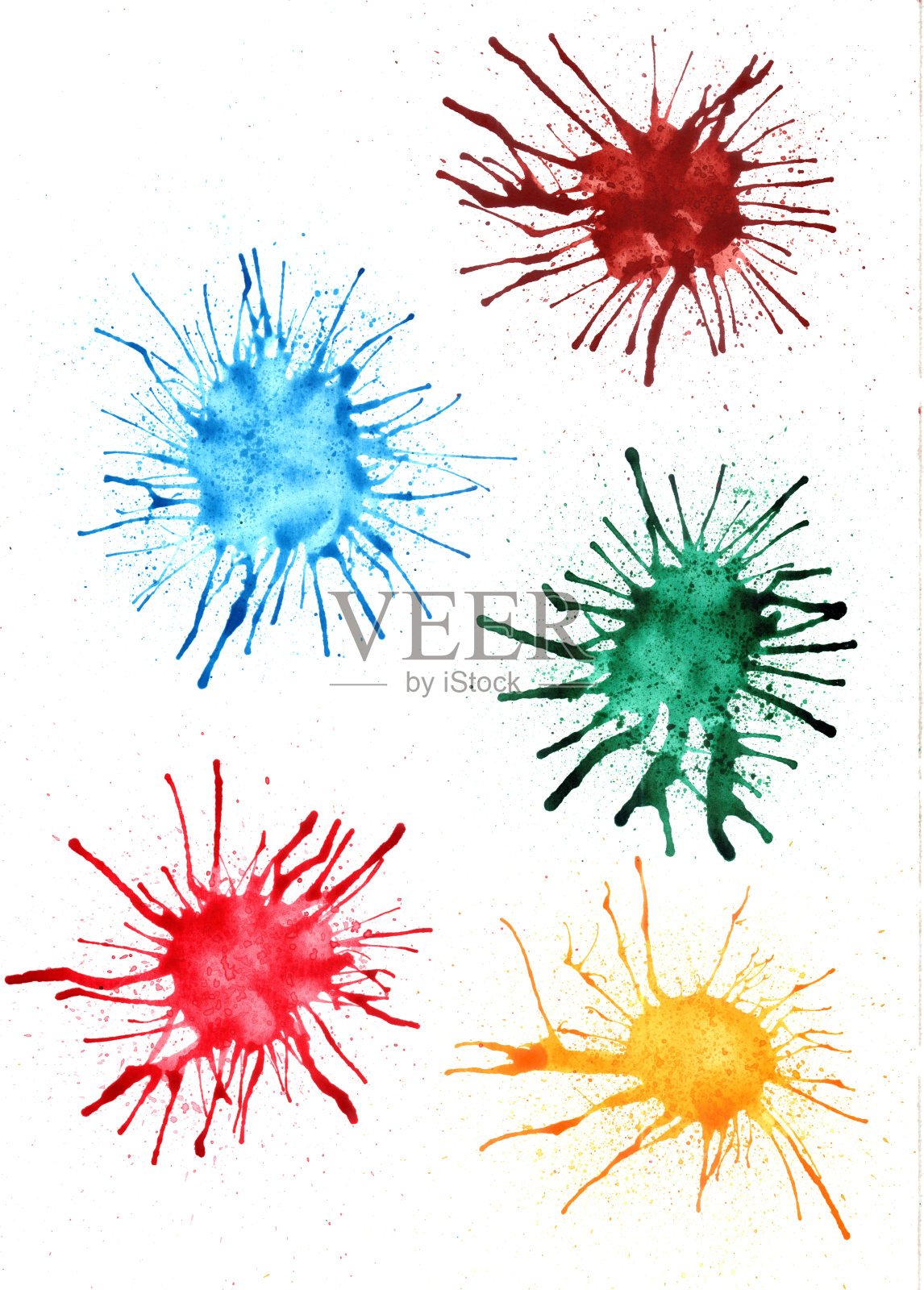 在白纸上画彩色抽象图像的水彩画。水彩的概念。照片摄影图片